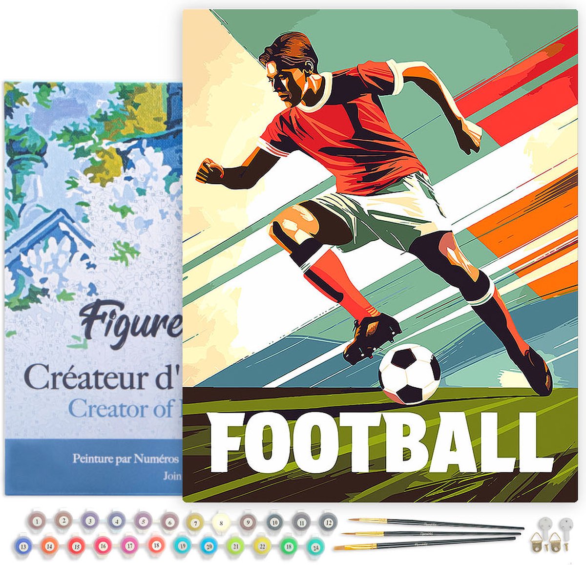 FiguredArt Schilderen op Nummer Volwassenen met lijst Sportaffiche Voetbal- Handwerk acrylverf Kit DIY Compleet - 40x50cm Canvas al ingelijst